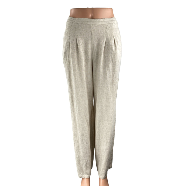 Fashion Nova Women's Beige High Waisted Pleated Wide Leg Trousers Pants Size M