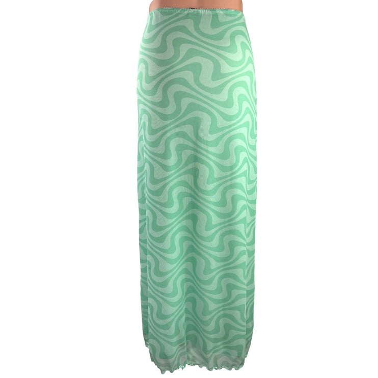 Urban Outfitters Green Wave Lettuce Hem High Waisted Straight Maxi Skirt Size L