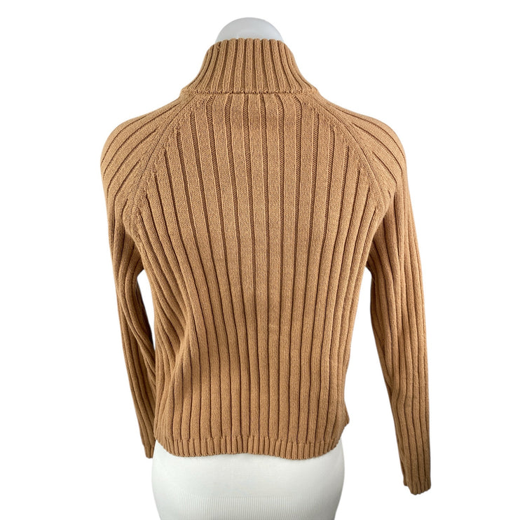 DKNY Sport Womens Brown Ribbed Knit Half Zip Mock Neck Long Sleeve Sweater Top M
