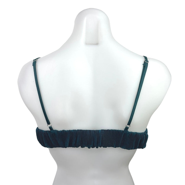 12th Tribe Blue Green Ribbed Velvet Velour V-neck Spaghetti Strap Bra Tank Top S