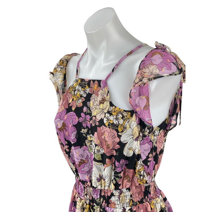NEW Lulus Women's Multicolor Floral Smocked Cold Shoulder Midi A-Line Dress Sz S