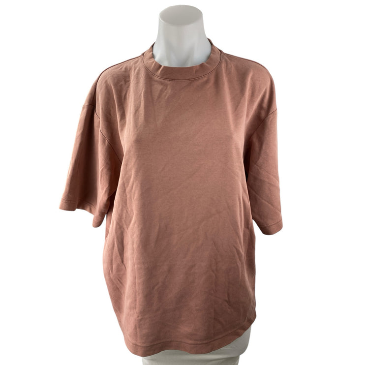 Uniqlo Airism Womens Pink Tan Short Sleeve Crew Neck Basic Tee T-Shirt Top Sz L