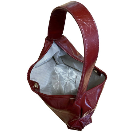 Women's Wine Red Patent Faux Leather Vegan Hobo Y2k Tote Shoulder Handbag OS