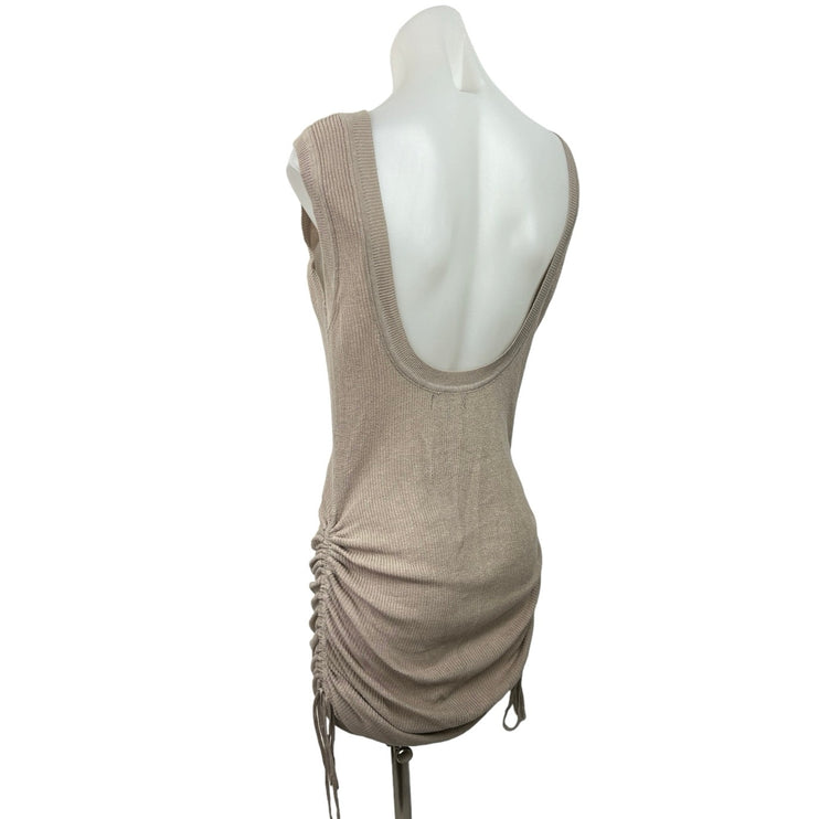 Blue Blush Womens Beige Backless Ruched Sides Pullover Bodycon Mini Dress Size S