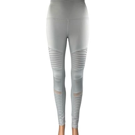 Alo Yoga Moto Women's White High Rise Mesh Workout Athletic Leggings Pants Sz M