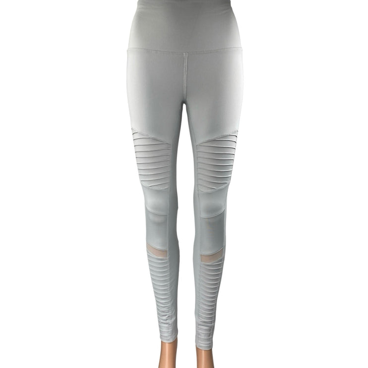 Alo Yoga Moto Women's White High Rise Mesh Workout Athletic Leggings Pants Sz M