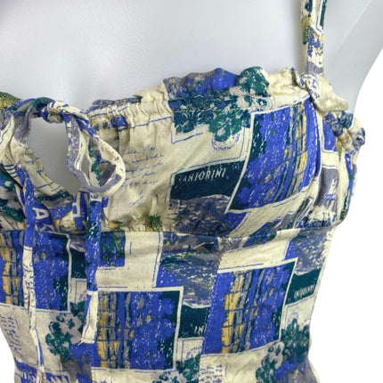 Urban Outfitters Valentina Blue Sleeveless Floral Bustier Cami Crop Top Size XS