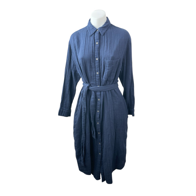 Mara Hoffman Navy Blue Long Sleeve Button Down Pocket Tie Midi Shirt Dress XXS