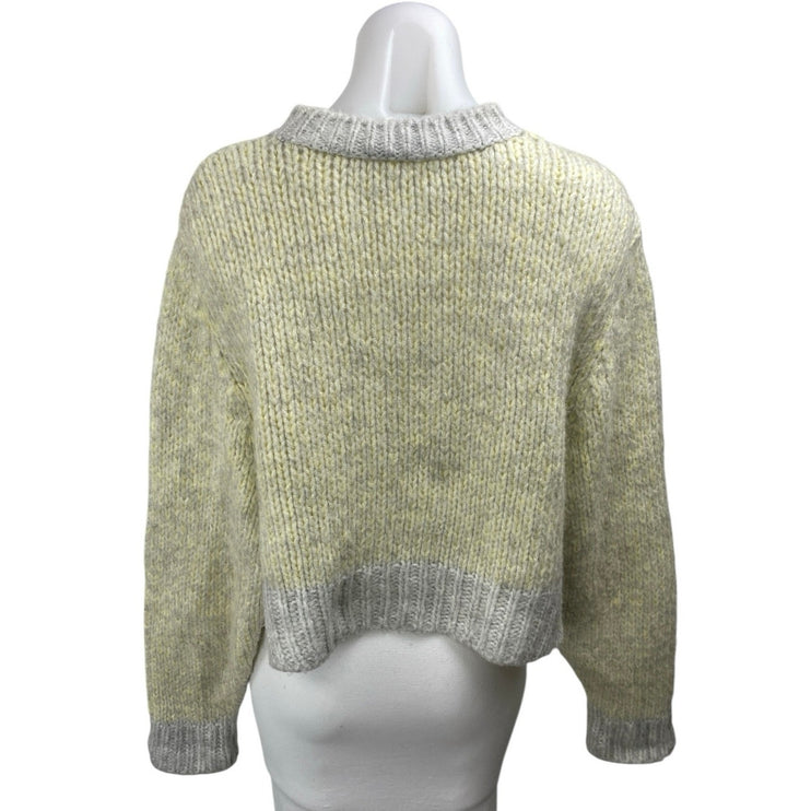 Topshop Twist Deep Yellow Gray Colorblock Long Sleeve Crew Neck Sweater Top 4/6