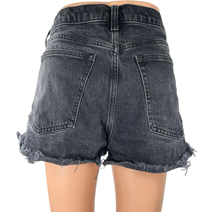 Abercrombie & Fitch Black High Waist Raw Hem Mom Denim Jean Shorts Size 30