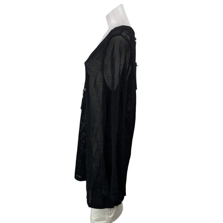NEW House of Harlow 1960 Black Long Sleeve Tie Mesh Sheer Beach Cover Up Size L