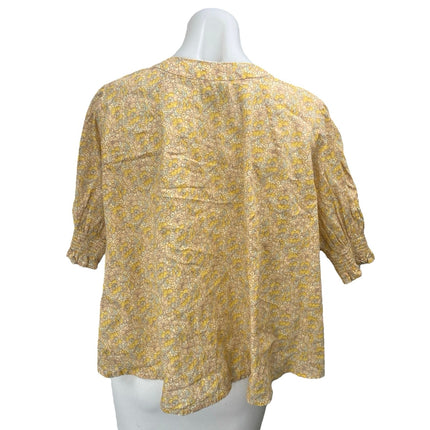 Urban Outfitters Flora Yellow Floral Puff Sleeve V-neck Crop Blouse Top Size S