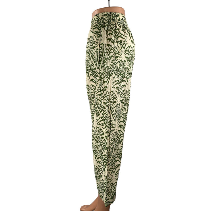 Zara Women's Green Tropical High Rise Barrel Palazzo Wide Leg Trousers Pants XS