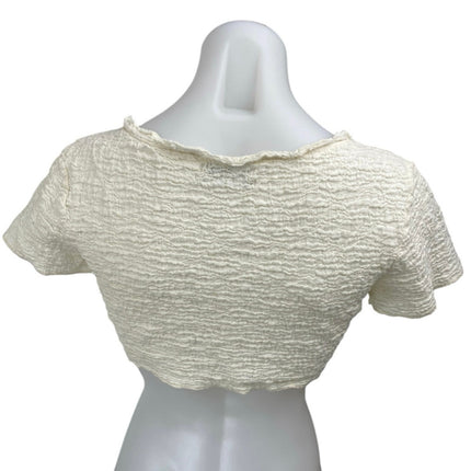 Urban Outfitters Cream Crinkle Textured Short Sleeve Button Down Crop Top Size M