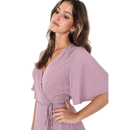 Lulus NWT Farah Pink Mauve V Neck Flowy Tie Flutter Sleeve Midi Wrap D Brie Lulus NWT Farah Pink Mauve V Neck Flowy Tie Flutter Sleeve Midi Wrap D Brie