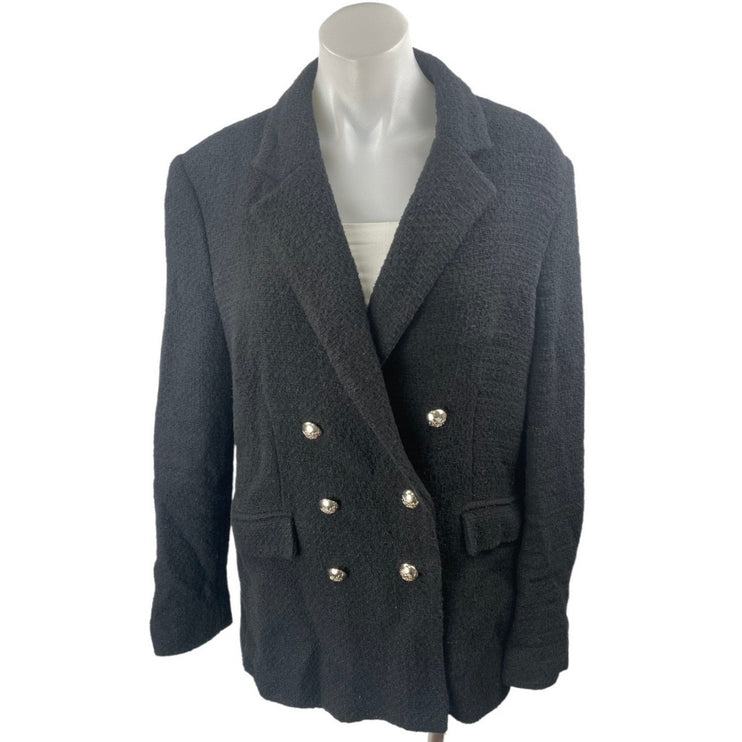 MNG Mango Women's Black Double Breasted Long Sleeve Pea Coat Jacket Size XL