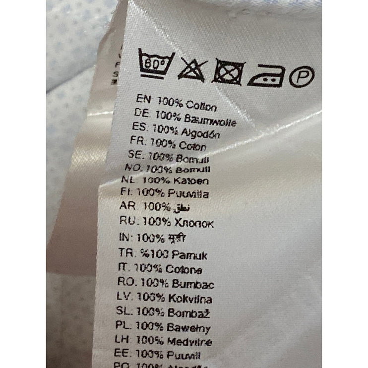 Eton Men's White Blue Geometric Slim Long Sleeve Button Up Dress Shirt Top 17.5