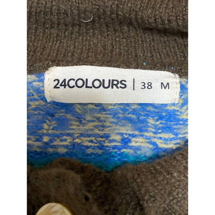 24Colours Fair Isle Collared Long Sleeve Button Down Crop Cardigan Sweater Top M