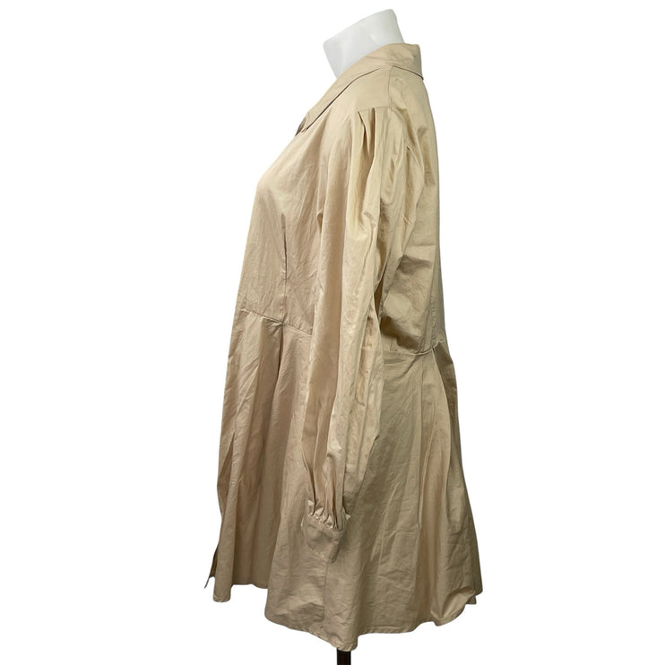 NEW Boohoo Cream Long Baloon Sleeve Pleated Mini Button Down Shirt Dress Size 20