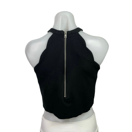 Olivaceous Black Halter High Neck Zip Scallop Back Sleeveless Crop Top Size M