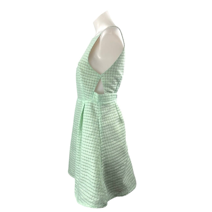NEW Lucca Green Striped Organza Boat Neck Sleeveless Mini Flare A-Line Dress S