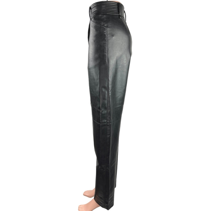 Aritzia Funk Black Faux Vegan Leather Straight Leg High Rise Double Snap Pants 2