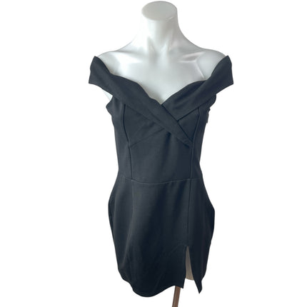 Superdown Black Off The Shoulder Sweetheart Slit Pencil Mini Bodycon Dress Sz M