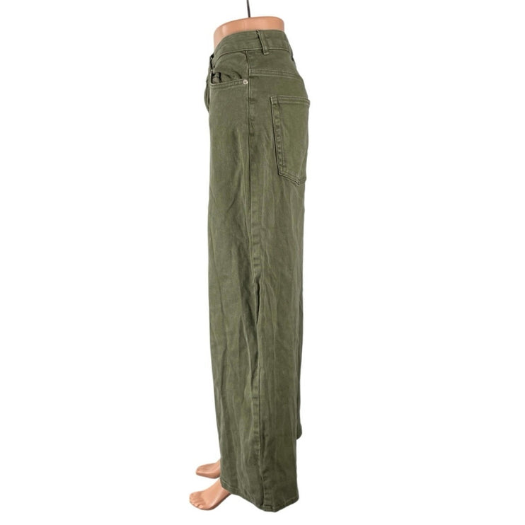 MONKI Women's Green High Waisted Wide Leg Palazzo Baggy Denim Jeans Size 34