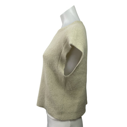 Zara Women's Beige Cream Eyelash Knit Cap Sleeve Crew Neck Sweater Top Size M