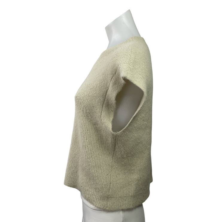 Zara Women's Beige Cream Eyelash Knit Cap Sleeve Crew Neck Sweater Top Size M