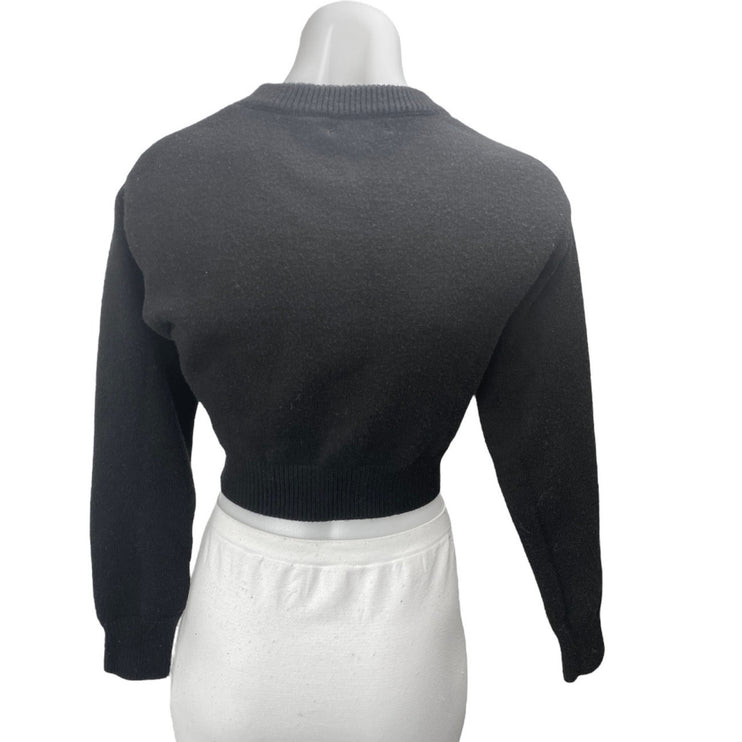 Kendall & Kylie Black Long Balloon Sleeve Crew Neck Cropped Sweater Top Size XS
