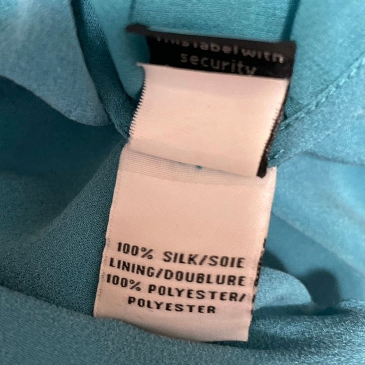 Diane Von Furstenberg Women Teal 100% Silk Cold Shoulder Drape Blouse Top Size 8