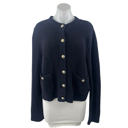 H&M Women's Navy Blue Ribbed Knit Long Sleeve Button Down Cardigan Sweater Top M