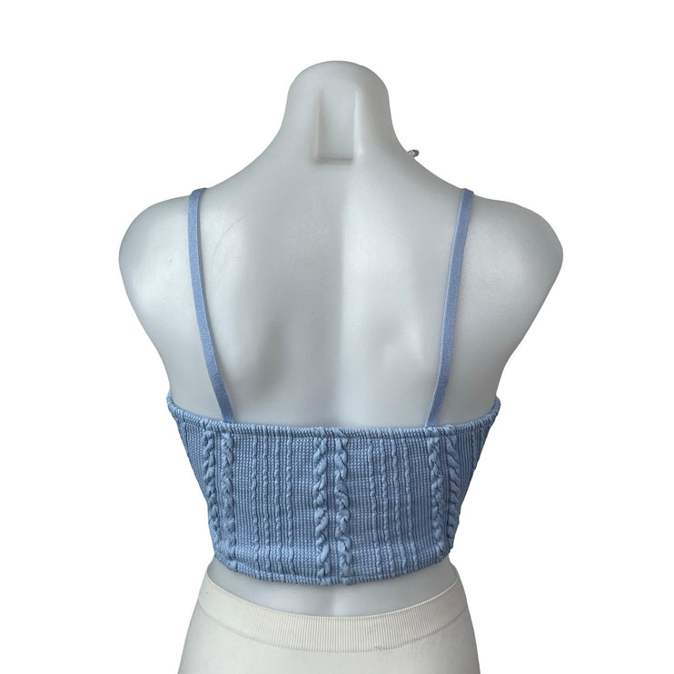 Zara Women's Blue Cable Knit Sleeveless Sweetheart Neck Crop Cami Tank Top Sz S