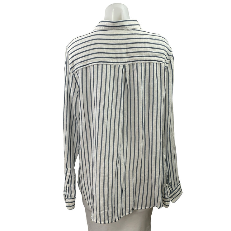 Lucky Brand Womens White Black Striped Long Sleeve Button Down Tunic Shirt Top L