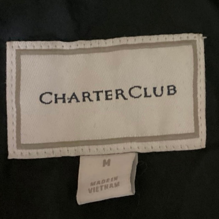 Charter Club Navy Corduroy Trim Snap Buttons Quilted Pockets Puffer Jacket Sz M