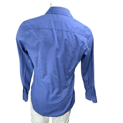Calvin Klein Men's Blue Striped Slim Fit Long Sleeve Button Up Dress Shirt Top M