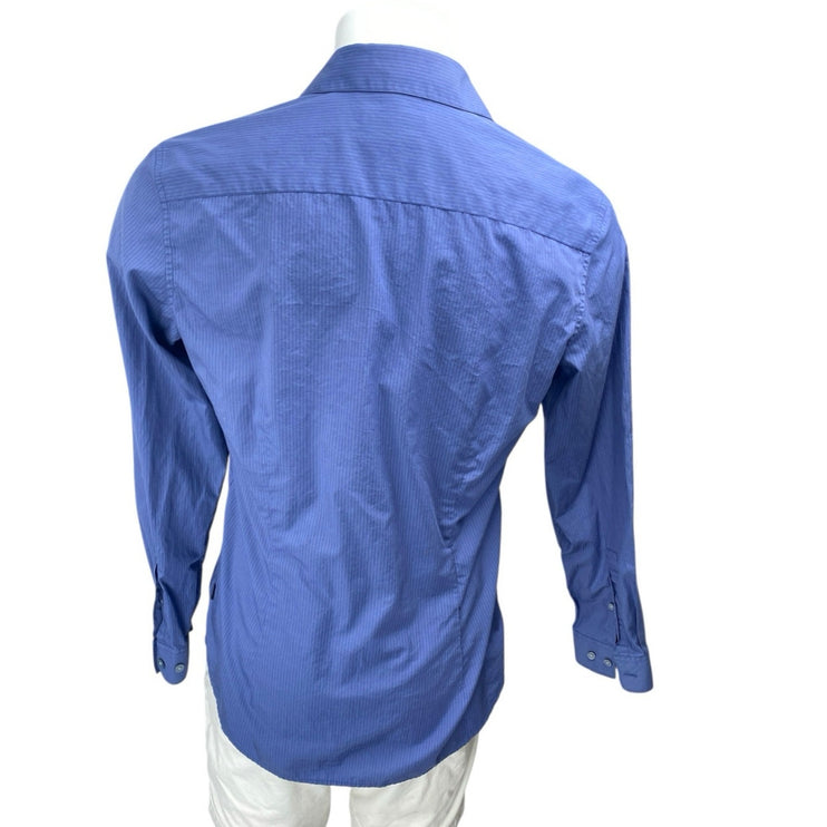 Calvin Klein Men's Blue Striped Slim Fit Long Sleeve Button Up Dress Shirt Top M