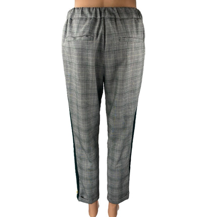 Zara Gray Plaid Checkered Pleated High Rise Straight Tapered Trousers Pants Sz S