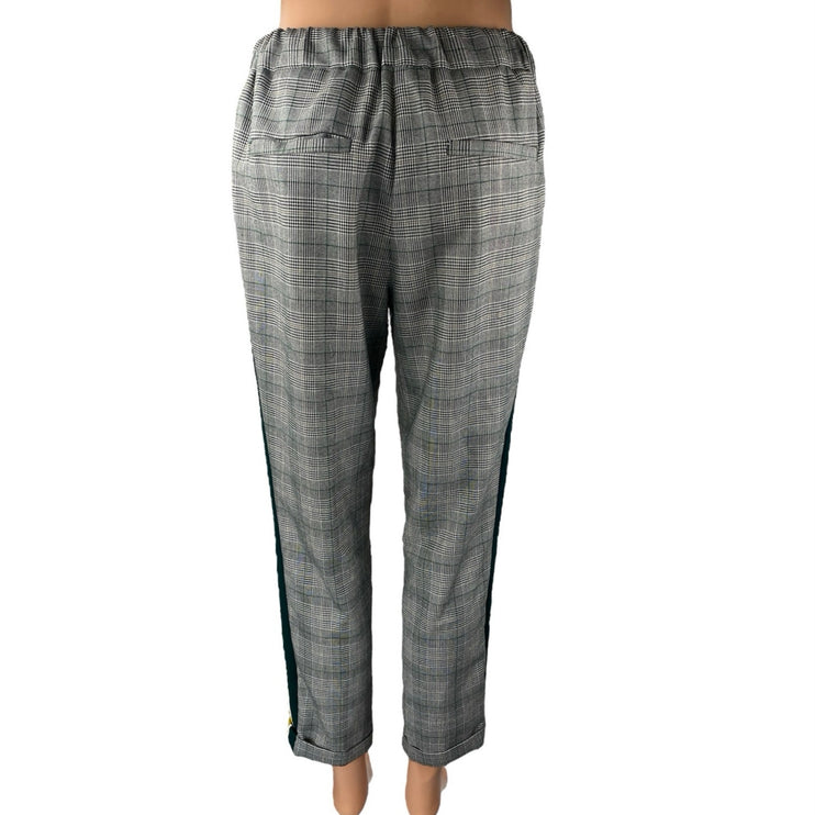 Zara Gray Plaid Checkered Pleated High Rise Straight Tapered Trousers Pants Sz S