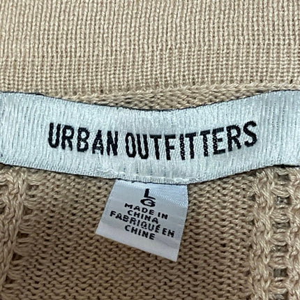 Urban Outfitters Men's Beige Short Sleeves Open Knit Striped Polo Sweater Top L