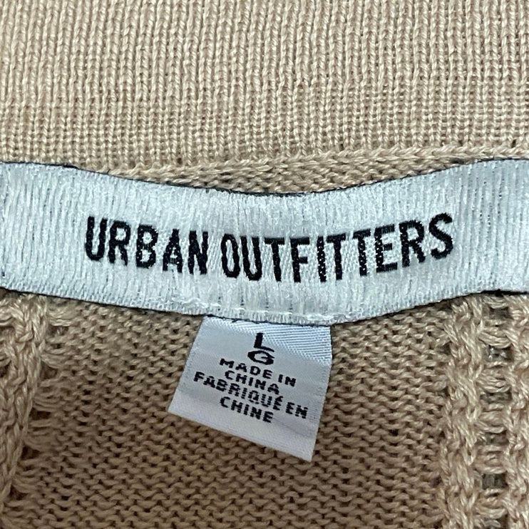 Urban Outfitters Men's Beige Short Sleeves Open Knit Striped Polo Sweater Top L