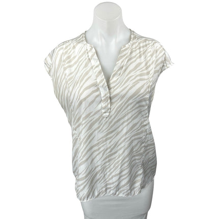 Banana Republic Women's White Zebra Animal Print Cap sleeve V-neck Blouse Top S
