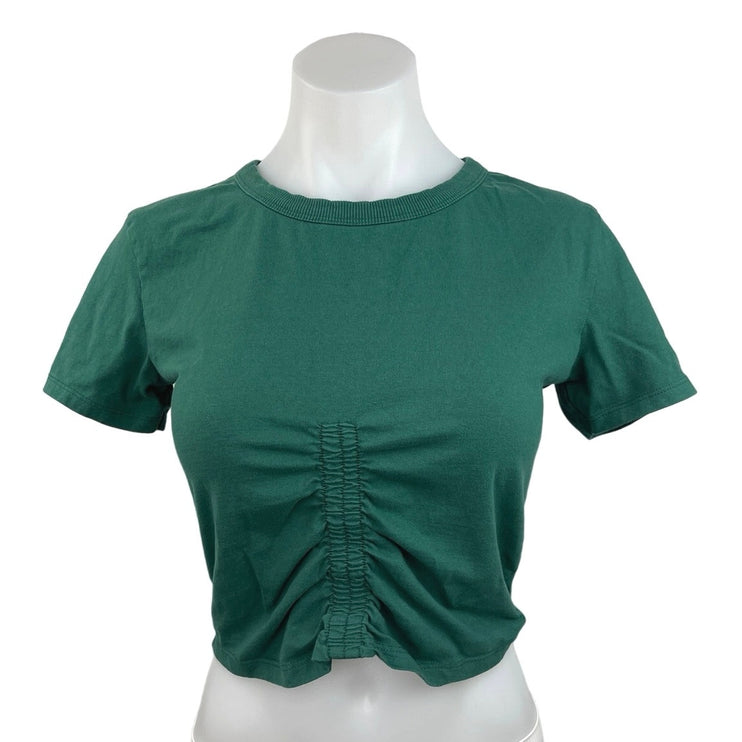 ZARA Women's Green Short Sleeve Crew Neck Pullover Scrunch Front Crop Top Size M