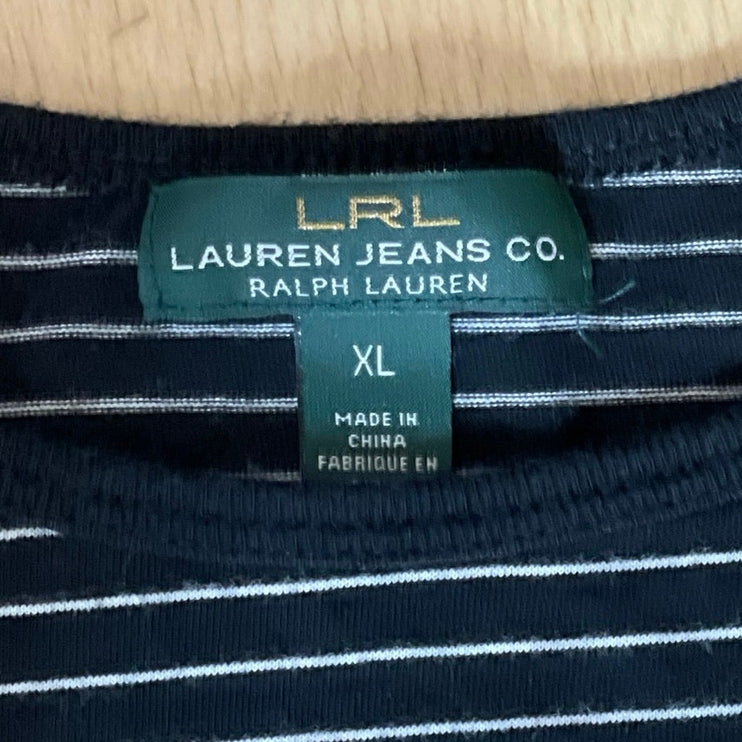 Lauren Jeans Co Womens Stripe Embellished Graphic Long Sleeve Tee T-Shirt Top XL