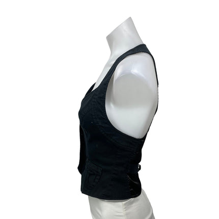 Guess Jean Women's Black Sleeveless Racerback V Neck Button Up Vest Crop Top S