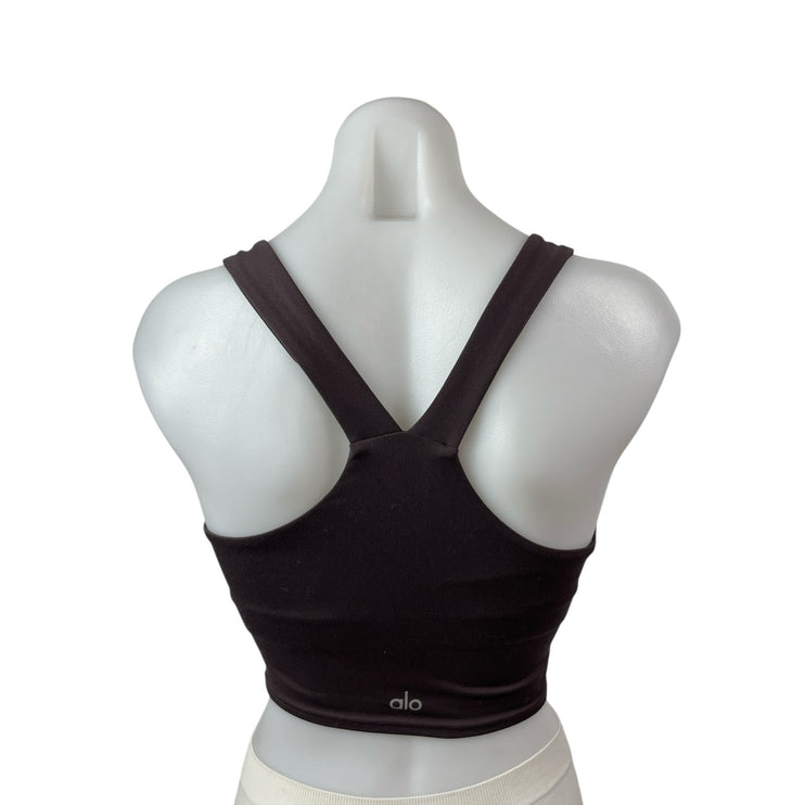 Alo Brown V Neck Sleeveless Yoga Workout Athletic Activewear Crop Tank Top Sz XS