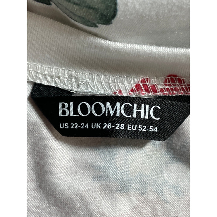 Bloomchic Women's White Floral V Neck Short Sleeve T Shirt Tee Blouse Top 22/24