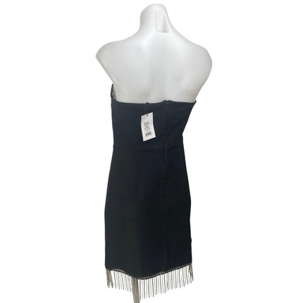 NEW Showpo. Black Shikita Strapless Bandeau Tube Fringe Hem Mini Dress Size 8