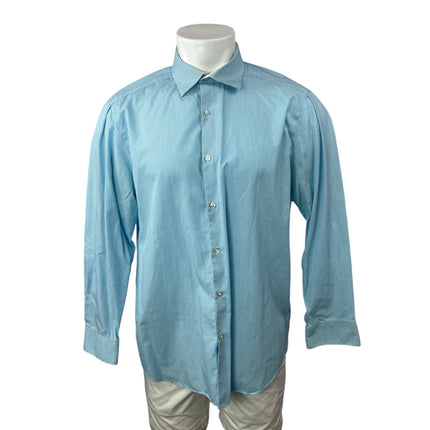 Perry Ellis Men's Blue Checkered Slim Long Sleeve Button Down Shirt Top 16 1/2